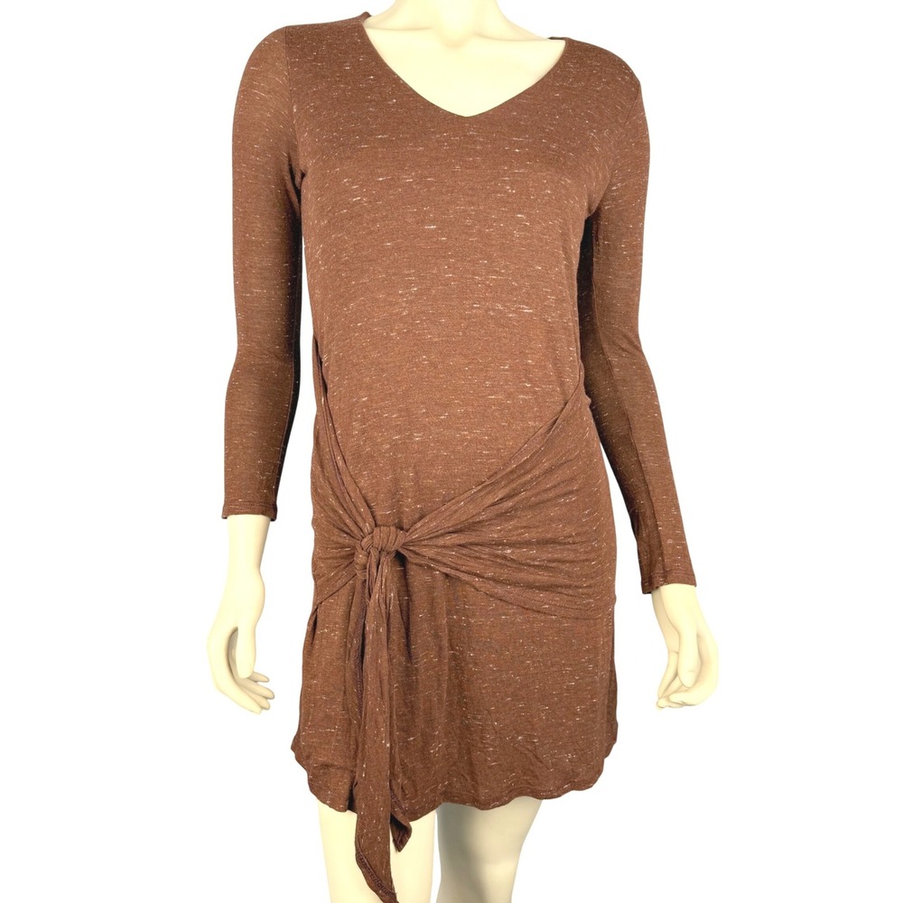 Dolan Left Coast Dress Petite XS Brown Tie Front Long Sleeve Knit V-Neckline